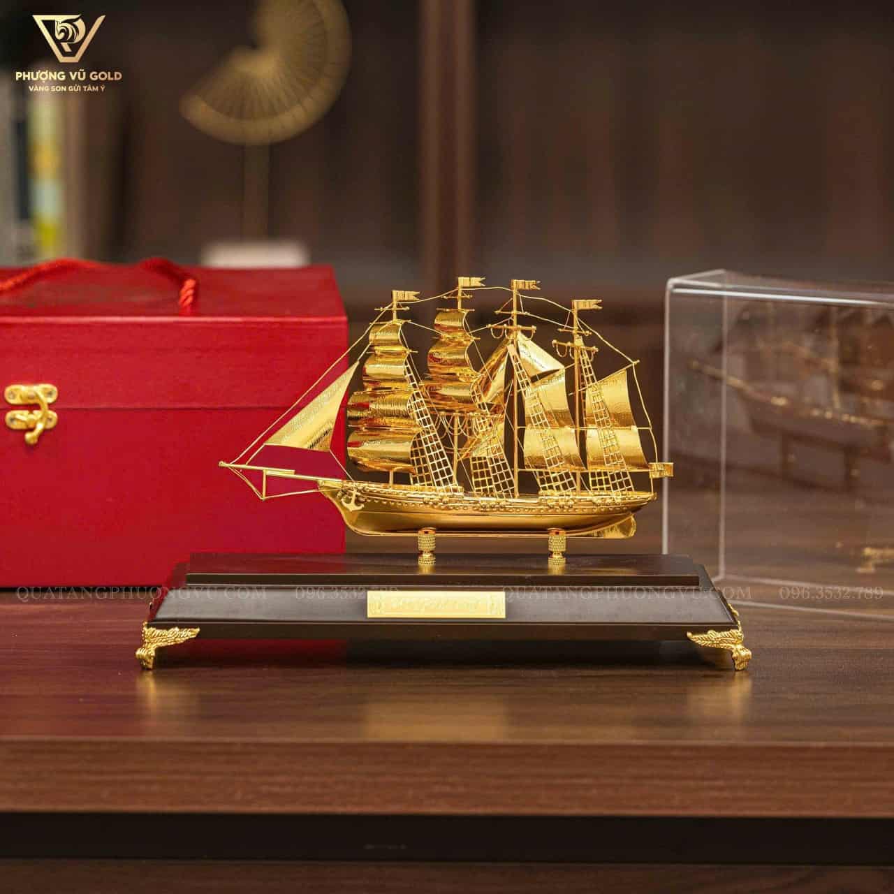 Mô Hình Thuyền Mạ Vàng 24K Quà Tặng Khai Trương | Phượng Vũ Gold