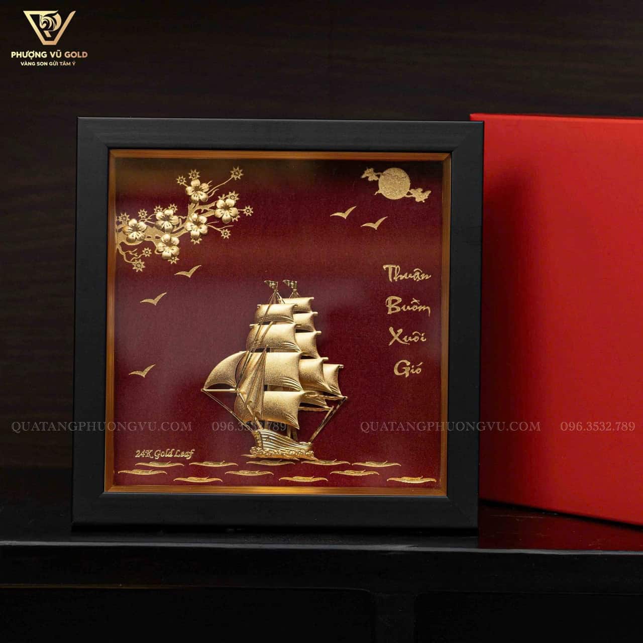 Tranh Thuyền Mạ Vàng 24K – Tặng Khai Trương & Tân Gia | Phượng Vũ Gold