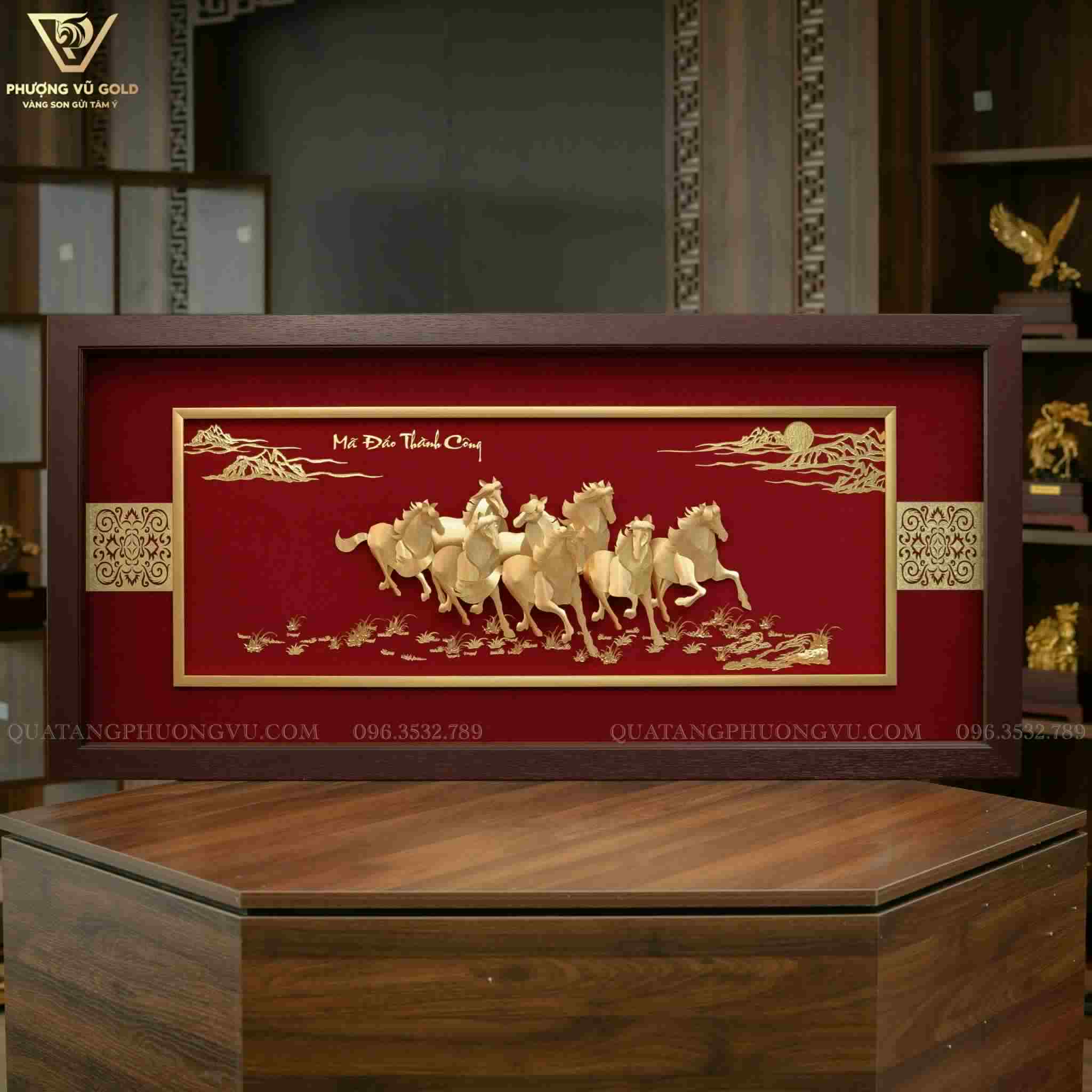 Tranh Bát Mã Mạ Vàng 24K – Quà Tặng Kỷ Niệm | Phượng Vũ Gold