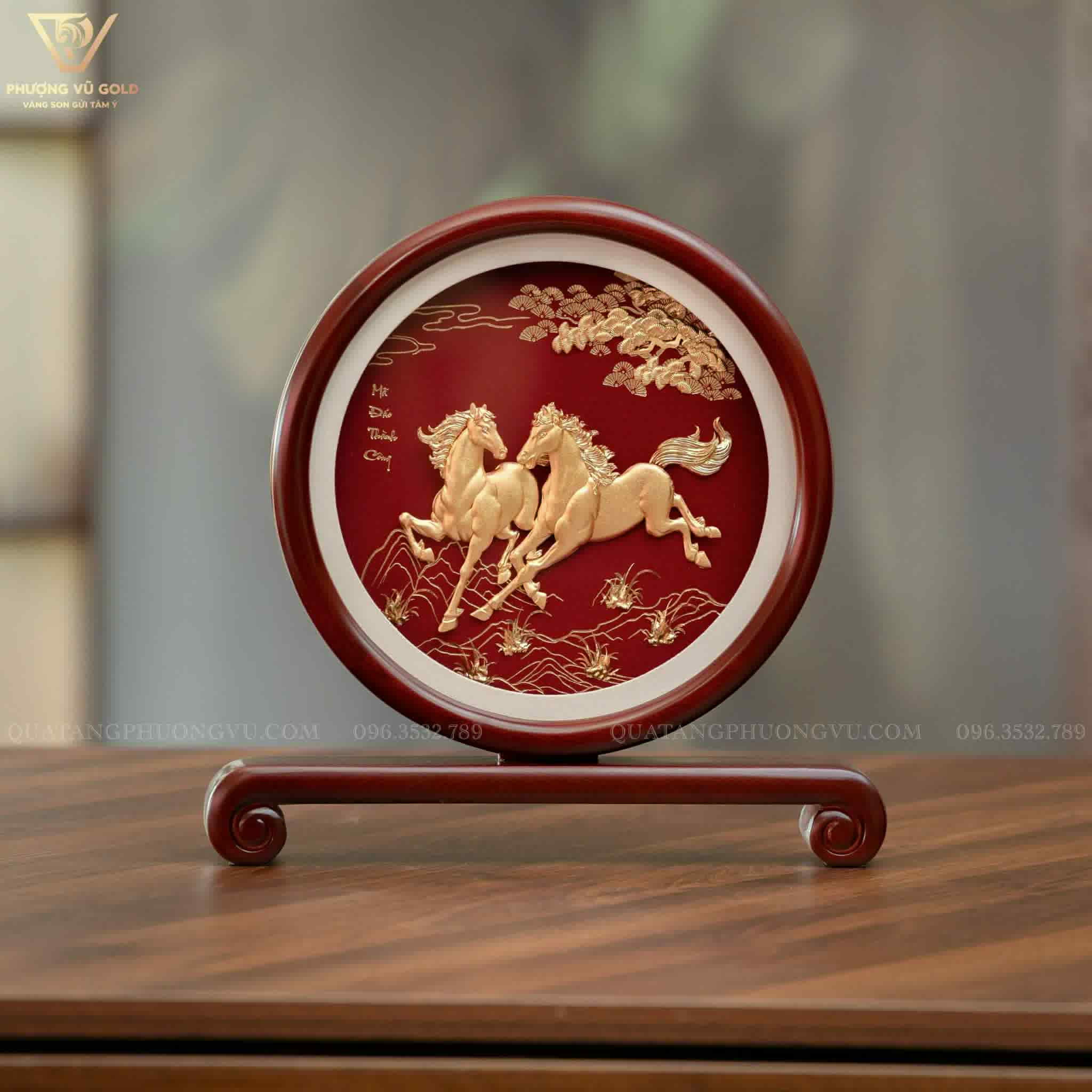 Đĩa Ngựa Mã Đáo Thành Công Mạ Vàng 24K – Quà Tặng Sếp Cao Cấp | Phượng Vũ Gold