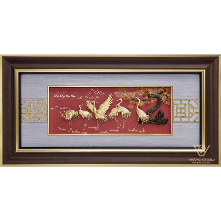 Tranh Tùng Hạc Diên Niên Dát Vàng 24K – Quà Tặng Cưới | Phượng Vũ Gold
