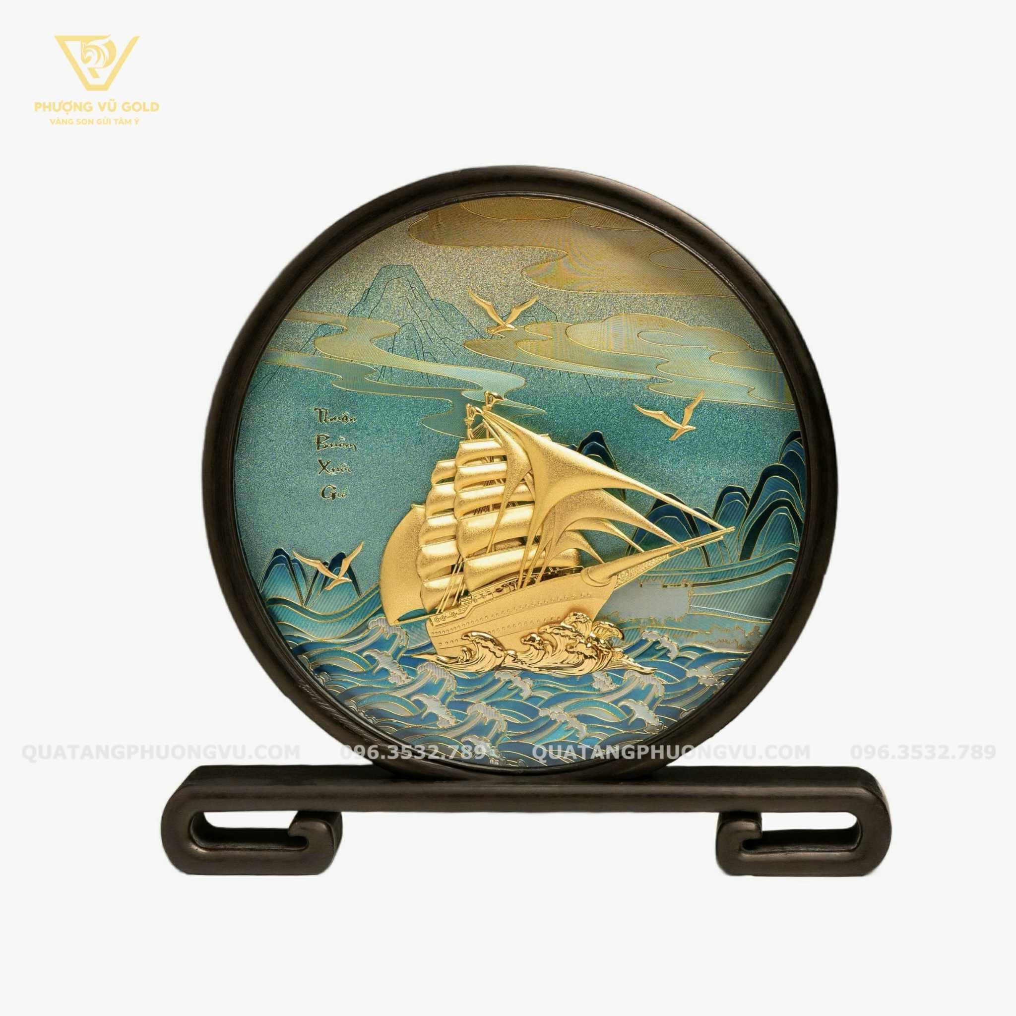 Đĩa Thuyền Mạ Vàng 24K – Quà Tặng Thuận Buồm Xuôi Gió | Phượng Vũ Gold