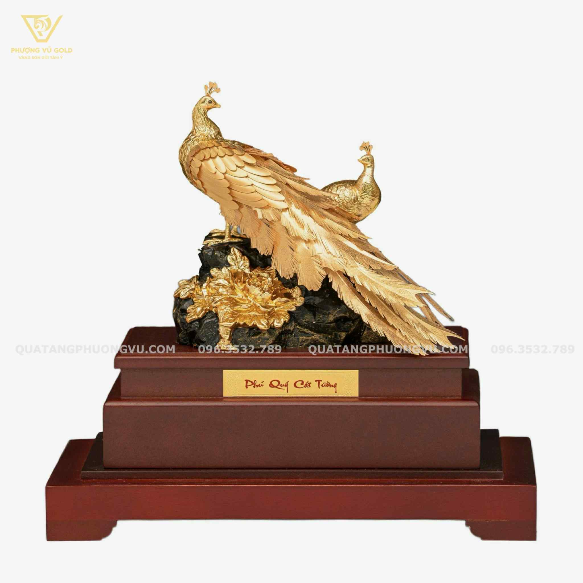 Chim Công Hoa Mẫu Đơn Dát Vàng 24K – Quà Tặng Phú Quý, Sang Trọng | Phượng Vũ Gold