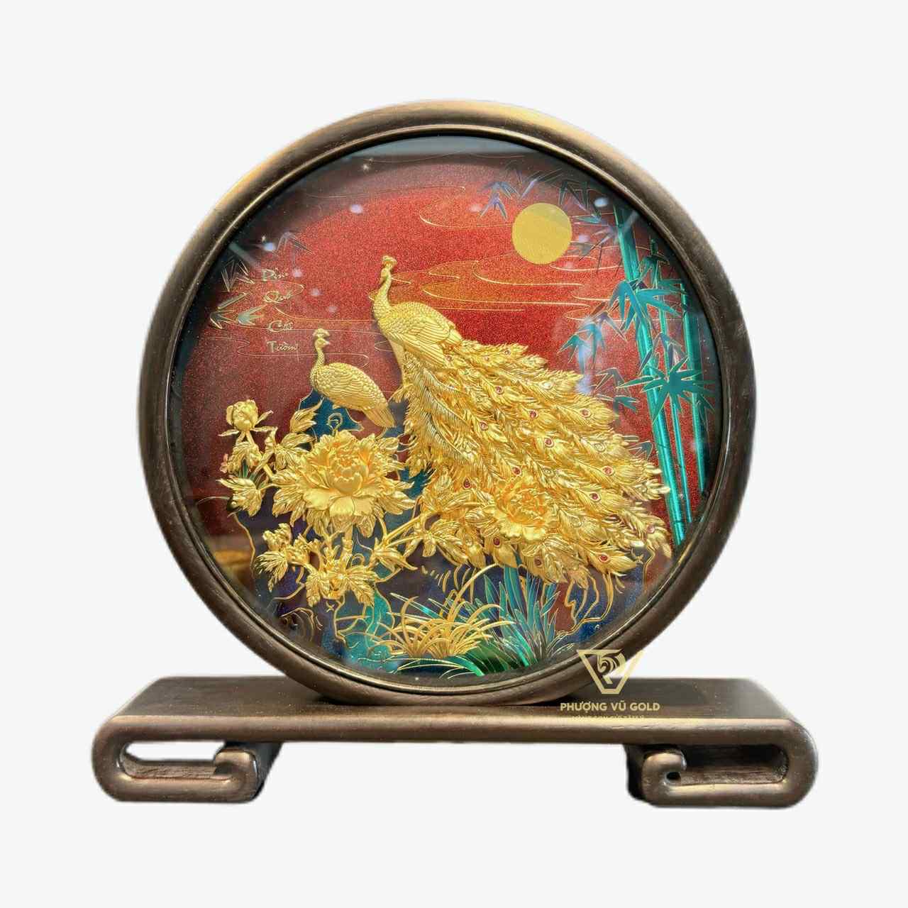 Đĩa Chim Công Vĩnh Kết Đồng Tâm Mạ Vàng 24K | Phượng Vũ Gold