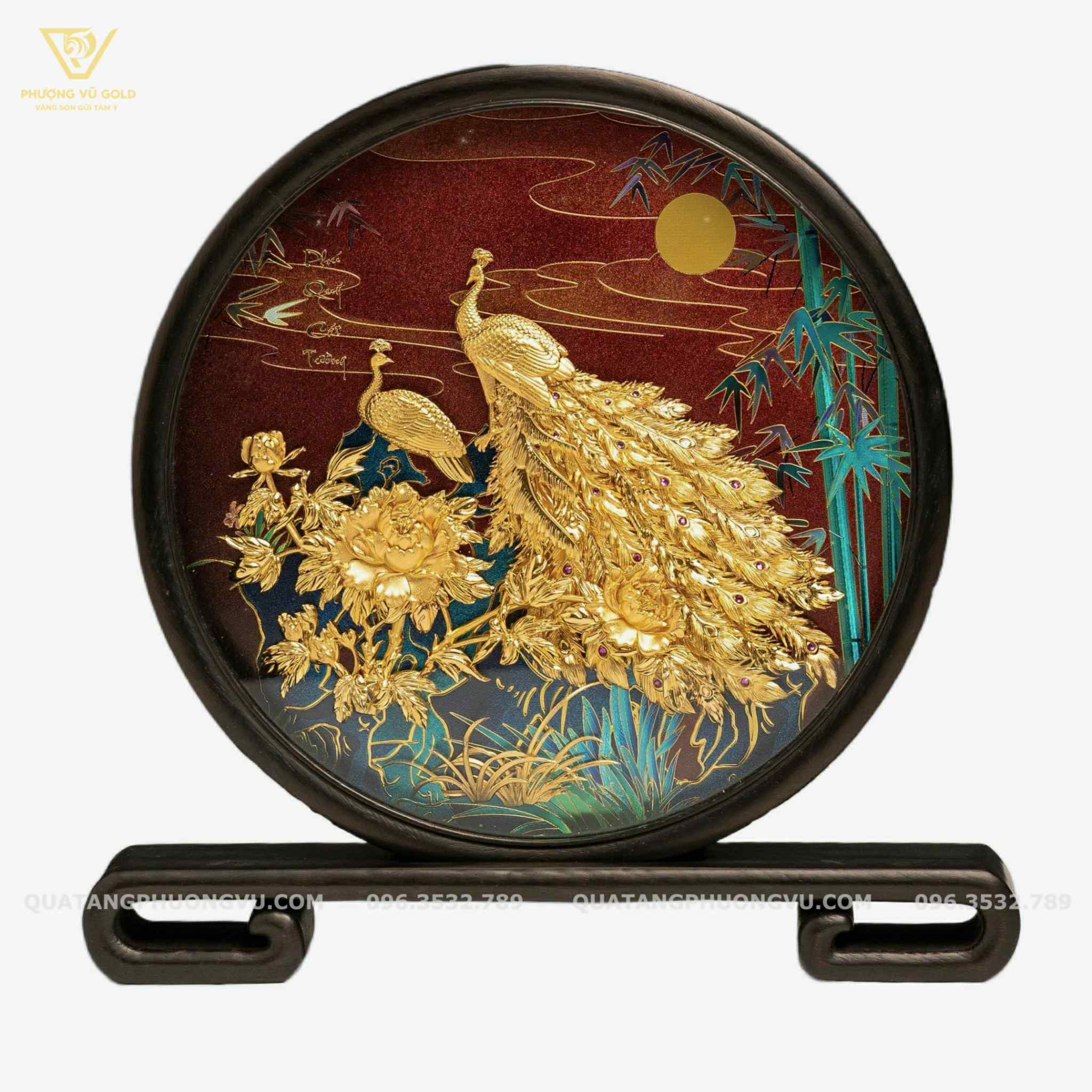 Đĩa Chim Công Vĩnh Kết Đồng Tâm Mạ Vàng 24K – Quà Tặng Cưới Cao Cấp | Phượng Vũ Gold