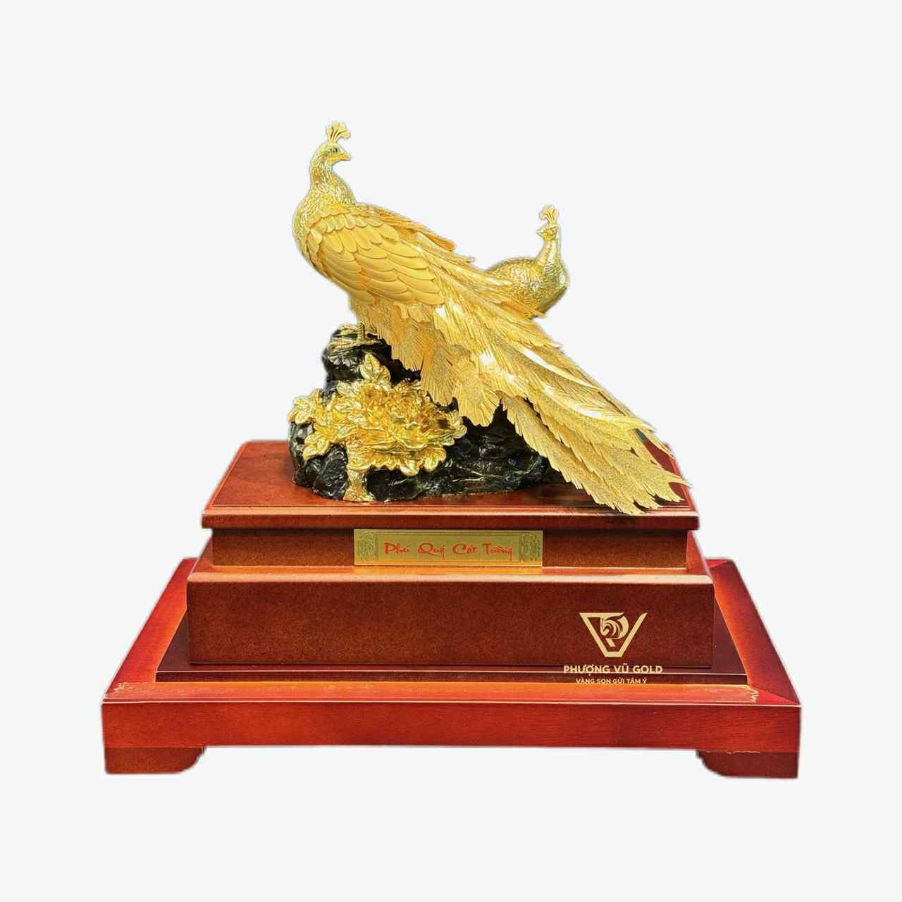 Hạnh Phúc Viên Mãn - Chim Công Mạ Vàng 24K - Quà Tặng Sếp Cao Cấp | Phượng Vũ Gold