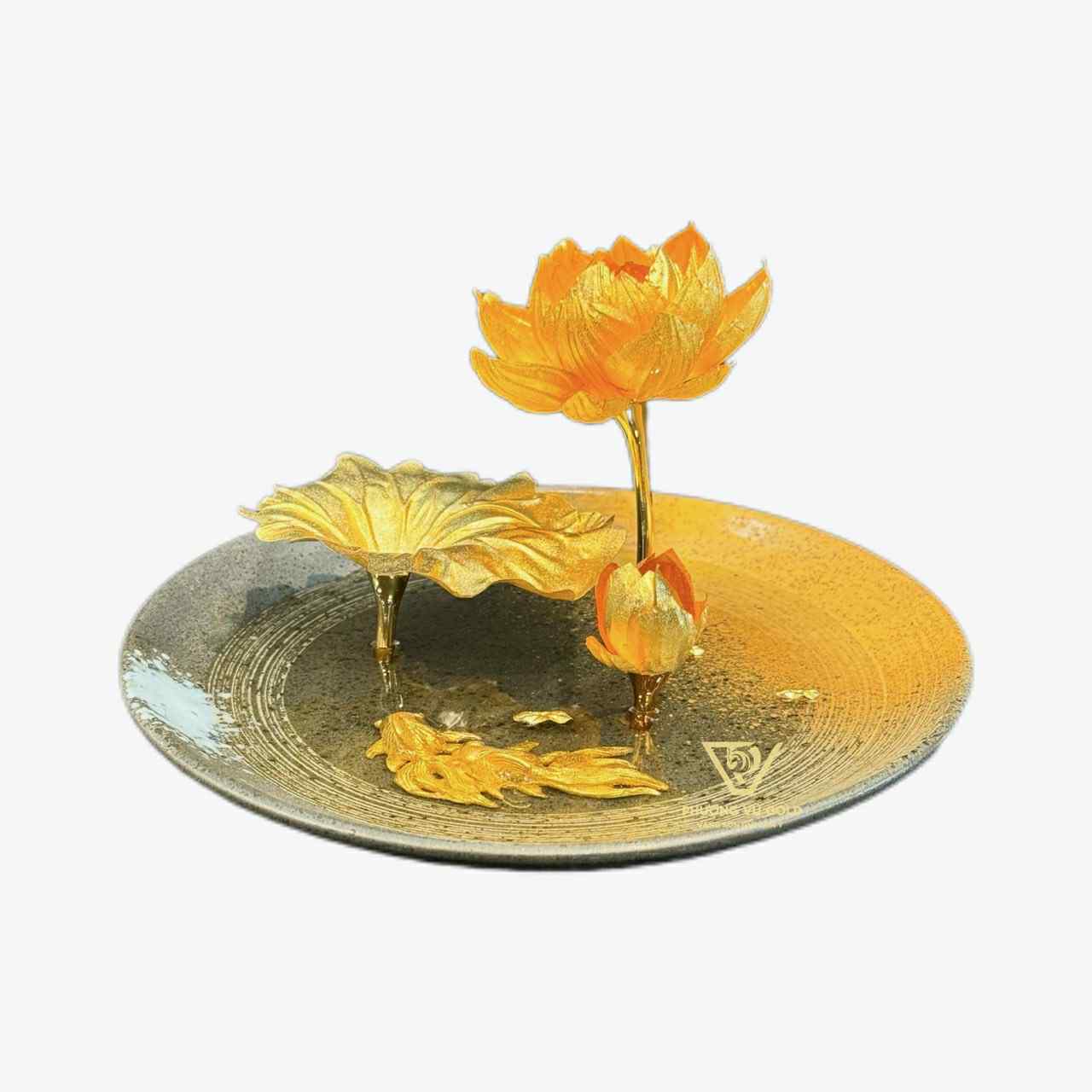 Đĩa Hoa Sen Mạ Vàng 24K - Quà Tặng Để Bàn | Phượng Vũ Gold