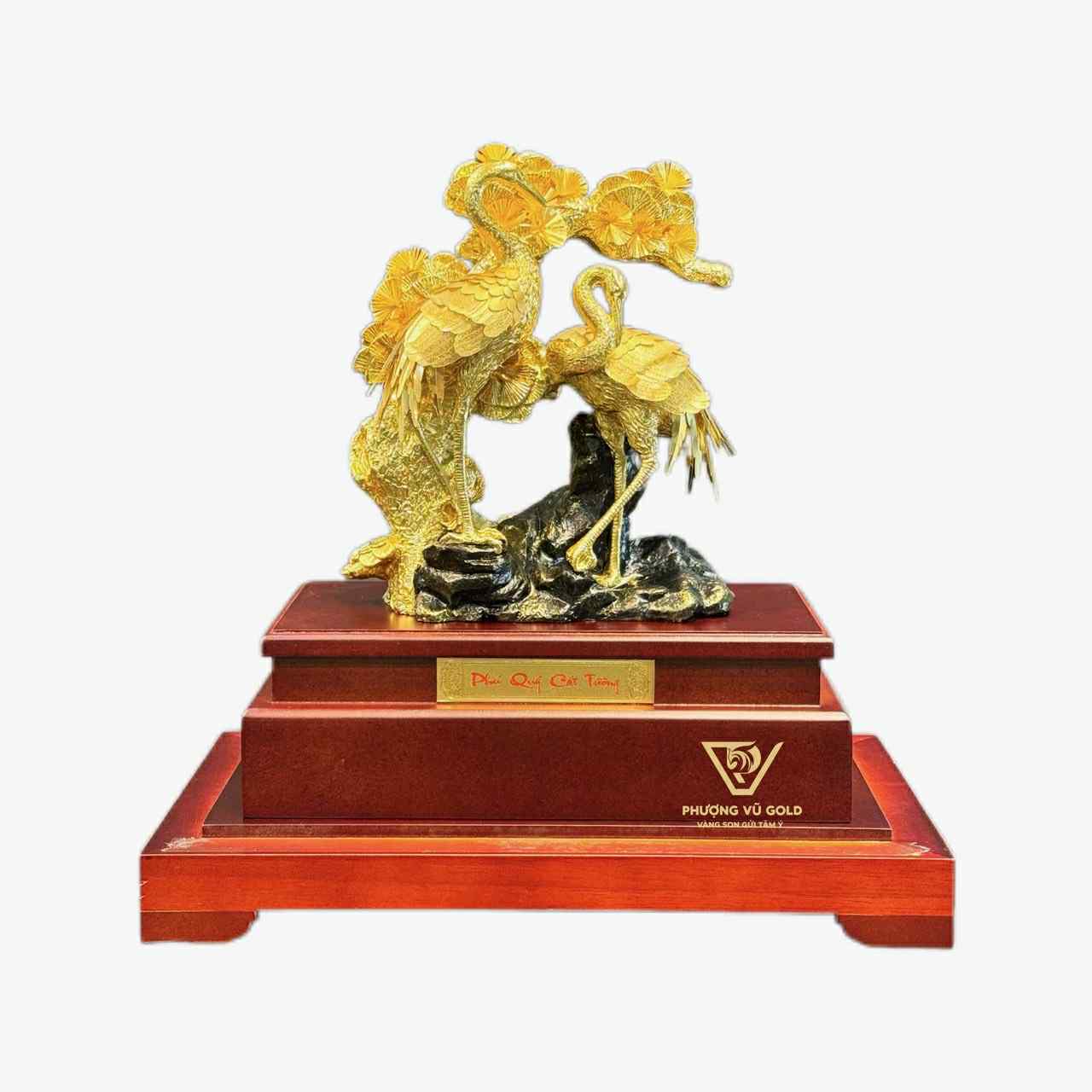 Tượng Tùng Hạc Mạ Vàng 24K - Quà Tặng Sếp Nghỉ Hưu | Phượng Vũ Gold