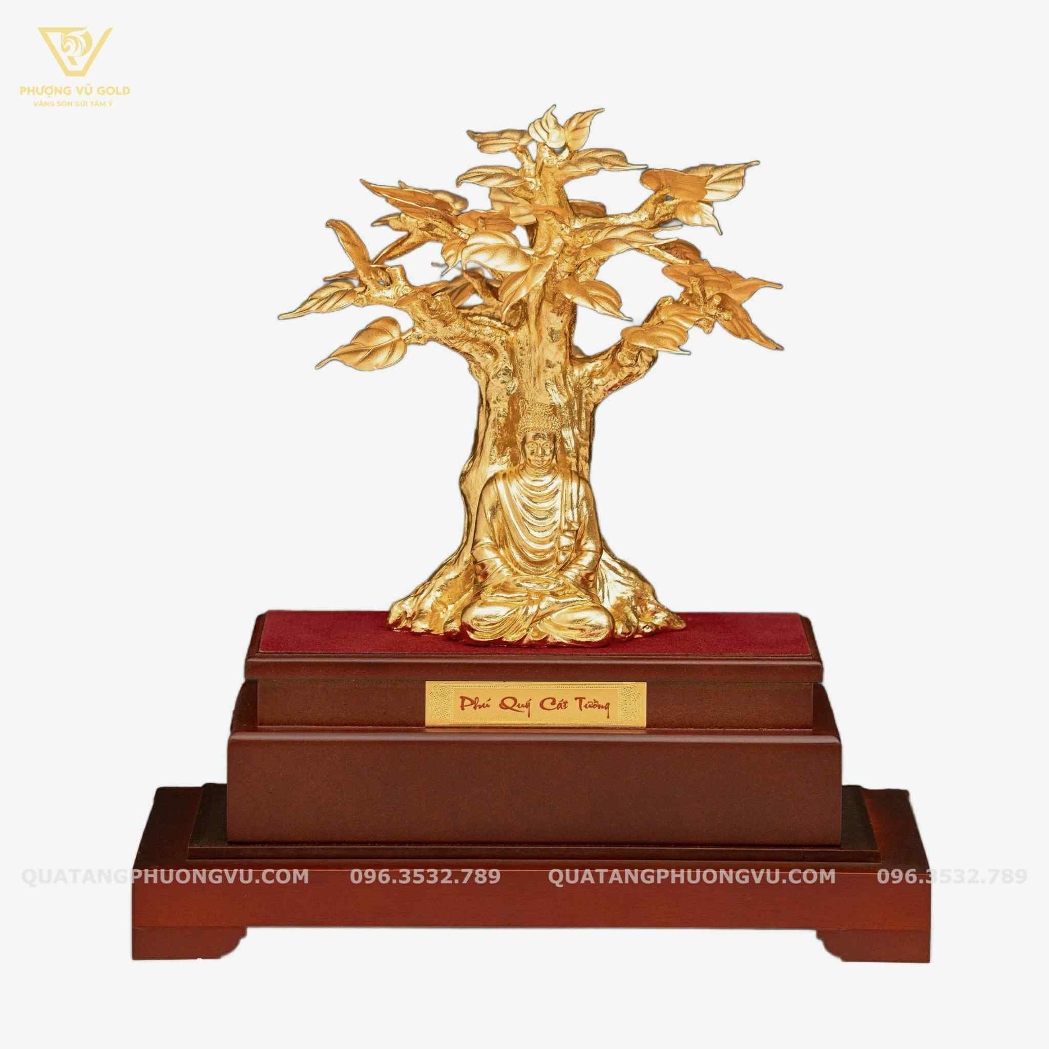 Tượng Phật Ngồi Gốc Cây Bồ Đề Mạ Vàng 24K – Quà Biếu Tặng Ý Nghĩa | Phượng Vũ Gold