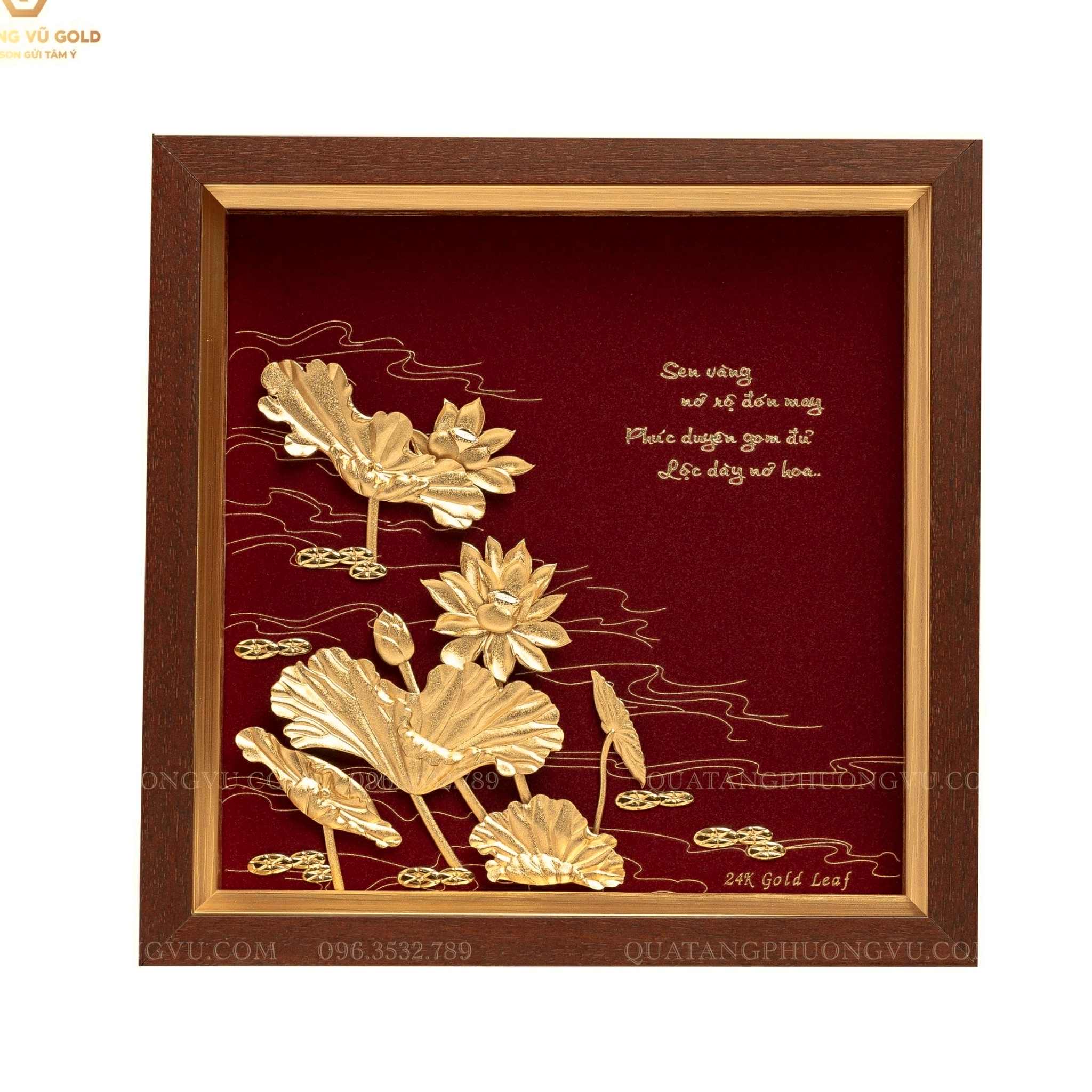 Tranh Hoa Sen Vàng Để Bàn Dát Vàng 24K – Quà Tặng Viên Chức | Phượng Vũ Gold