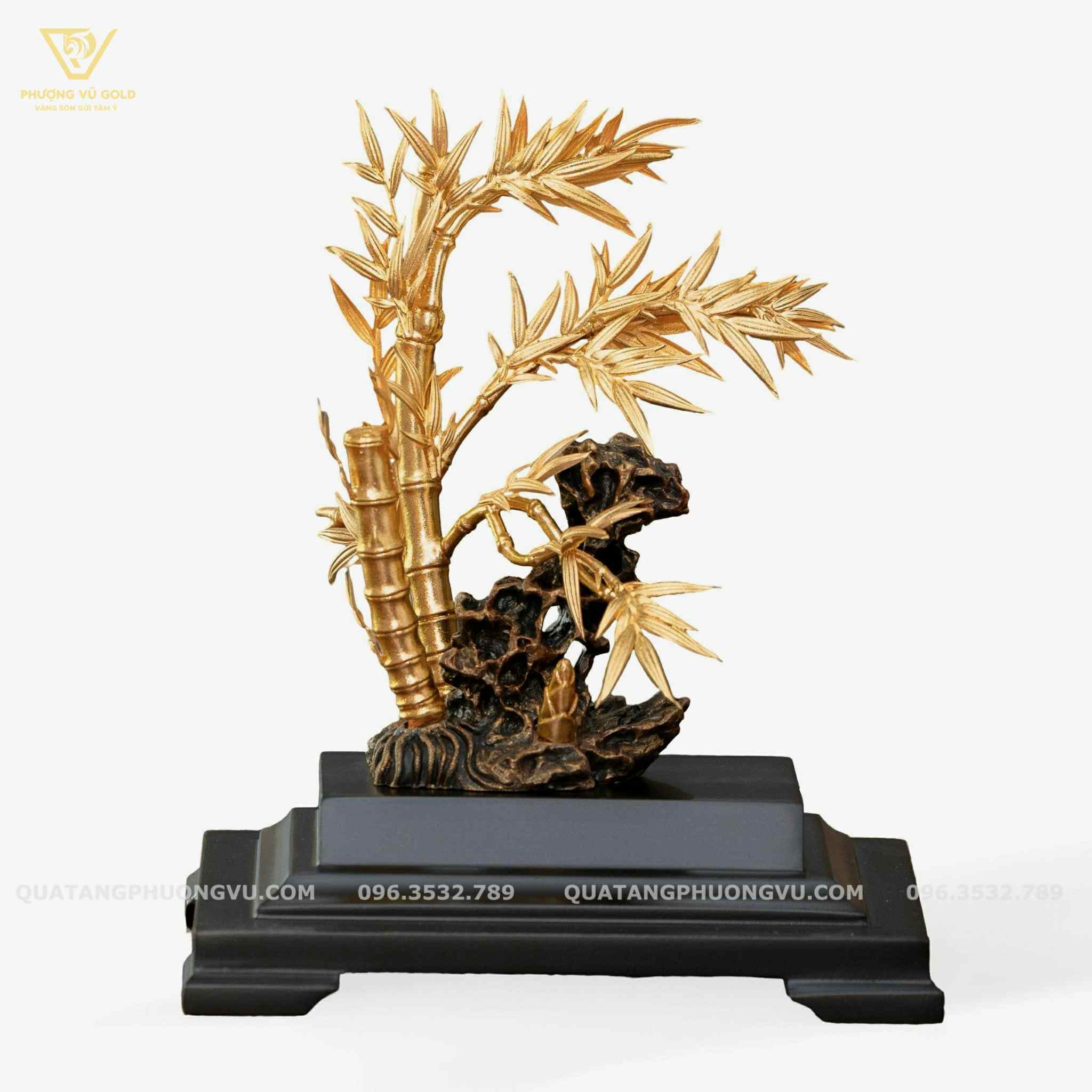 Cây Trúc Dát Vàng 24K – Quà Tặng Phong Thủy Để Bàn | Phượng Vũ Gold