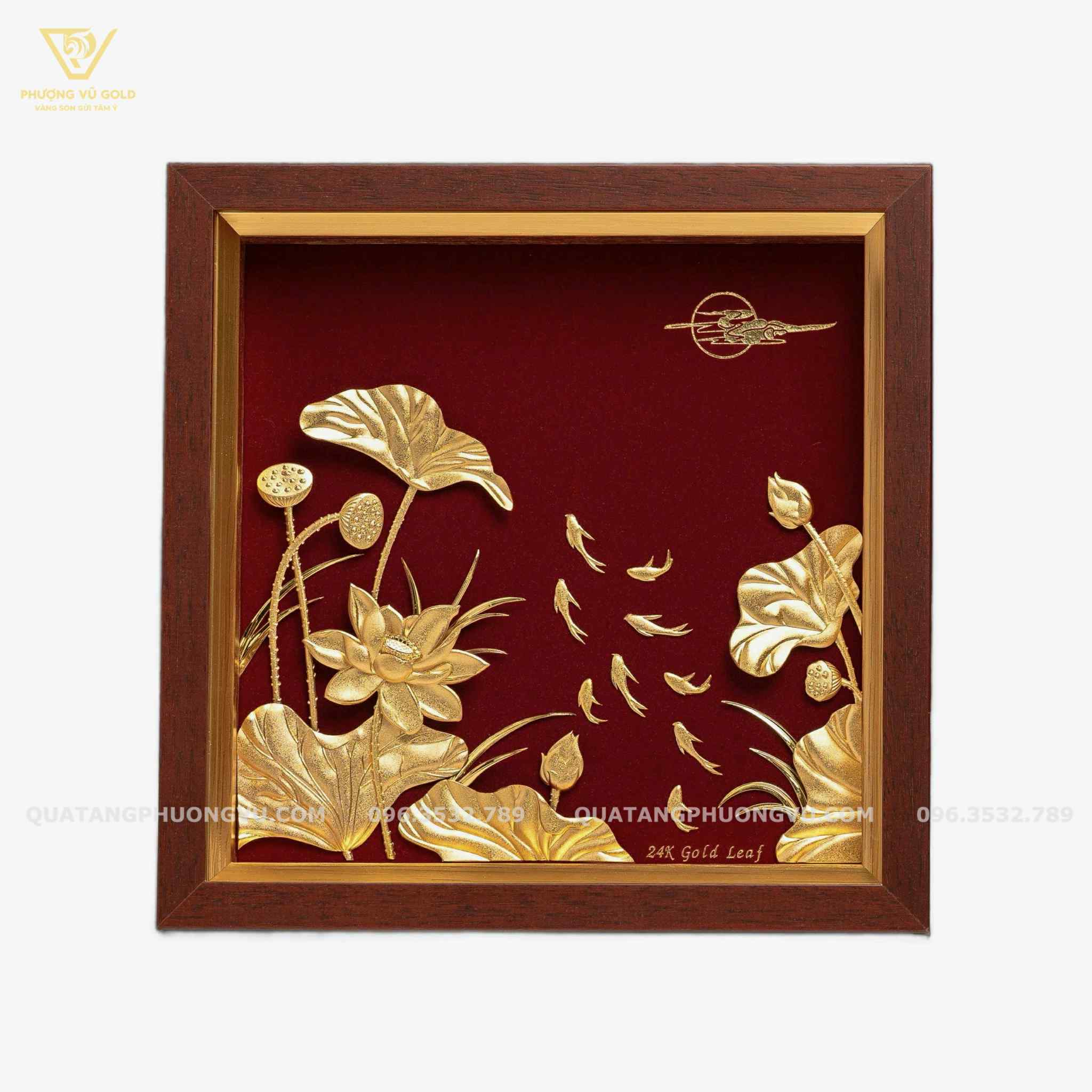Tranh Cửu Ngư Hoa Sen Dát Vàng 24K - Quà Tặng Ý Nghĩa | Phượng Vũ Gold