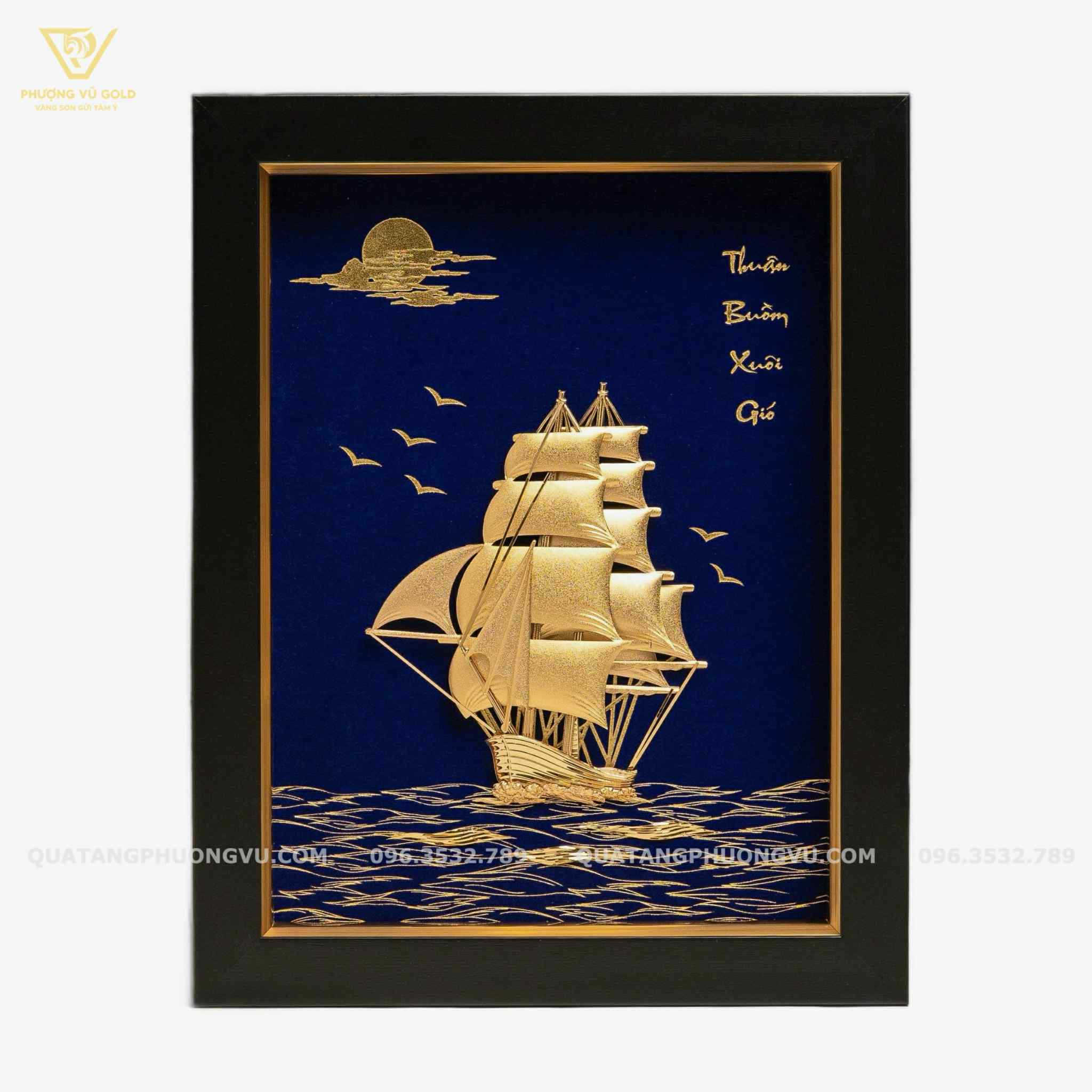 Tranh Thuận Buồm Xuôi Gió Nền Xanh – Quà Tặng Dát Vàng 24K | Phượng Vũ Gold
