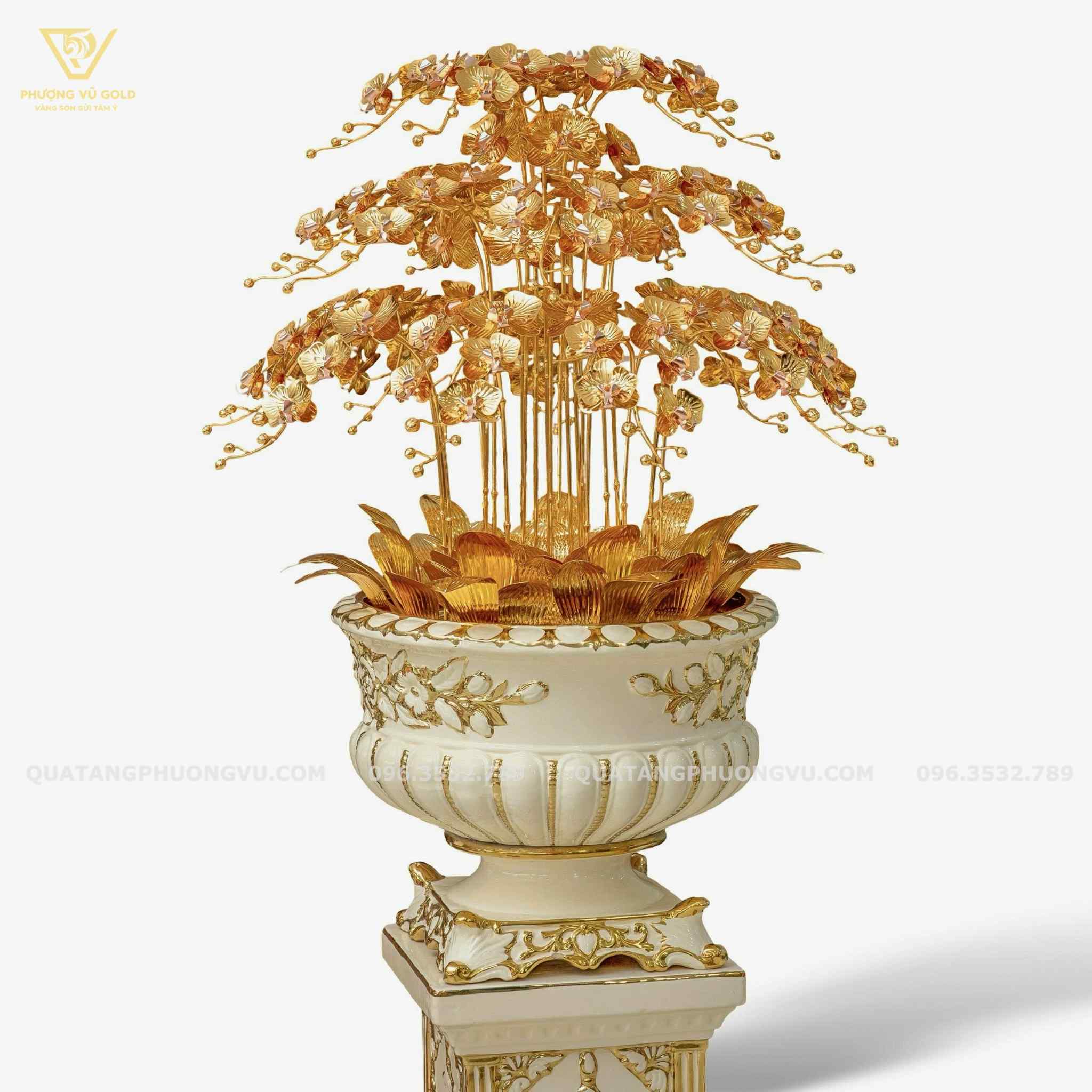 Chậu Hoa Lan Siêu VIP Dát Vàng 24K – Biểu Tượng Thành Công & Vinh Hoa | Phượng Vũ Gold