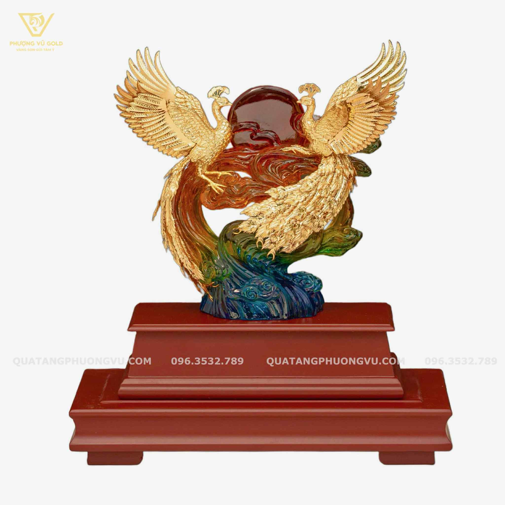 Tượng Đôi Chim Phượng Hoàng Dát Vàng 24K – Quà Tặng Cát Tường & May Mắn | Phượng Vũ Gold
