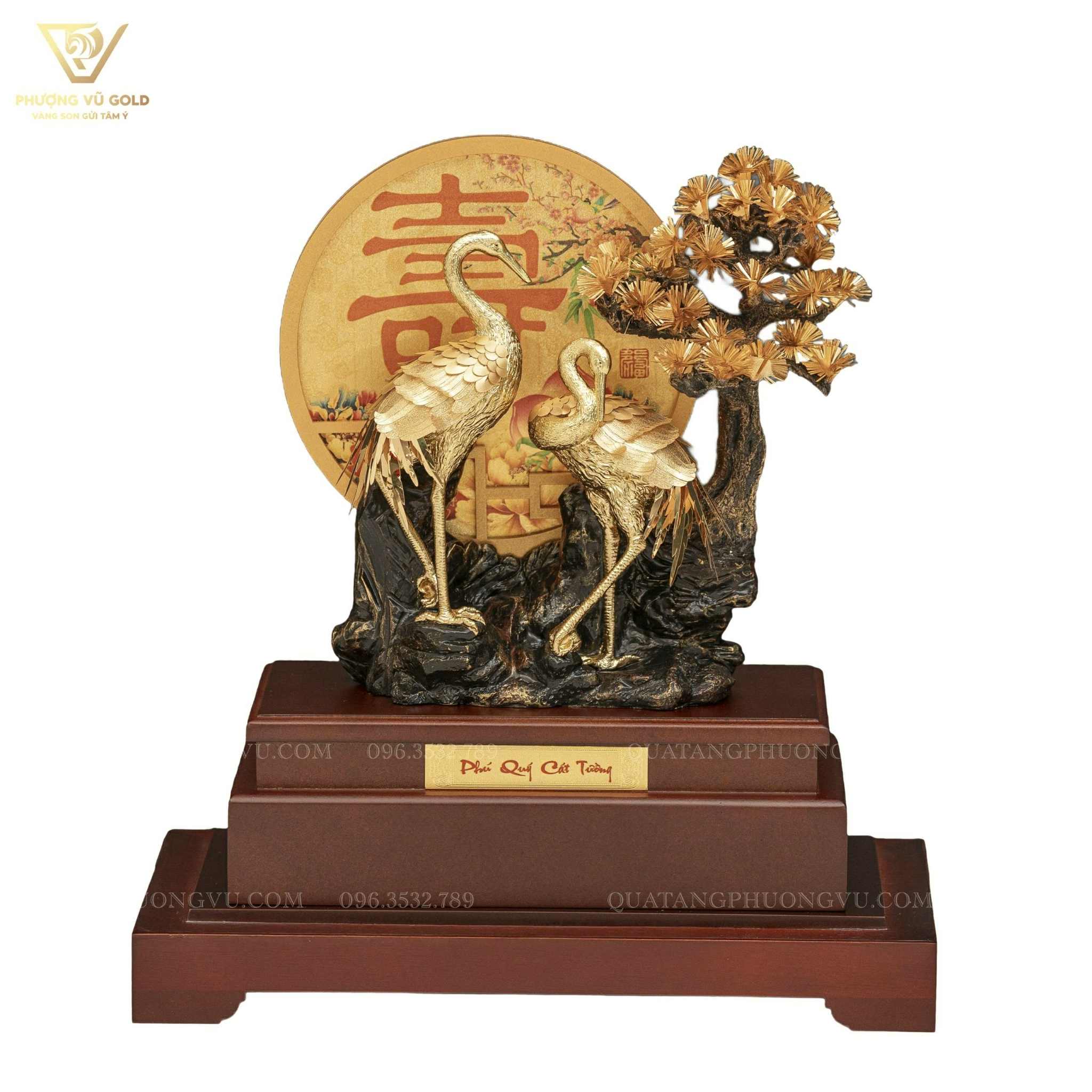 Quà Mừng Cưới - Mừng Thọ Tùng Hạc Niên Niên Dát Vàng 24K – Quà Tặng Cao Cấp | Phượng Vũ Gold
