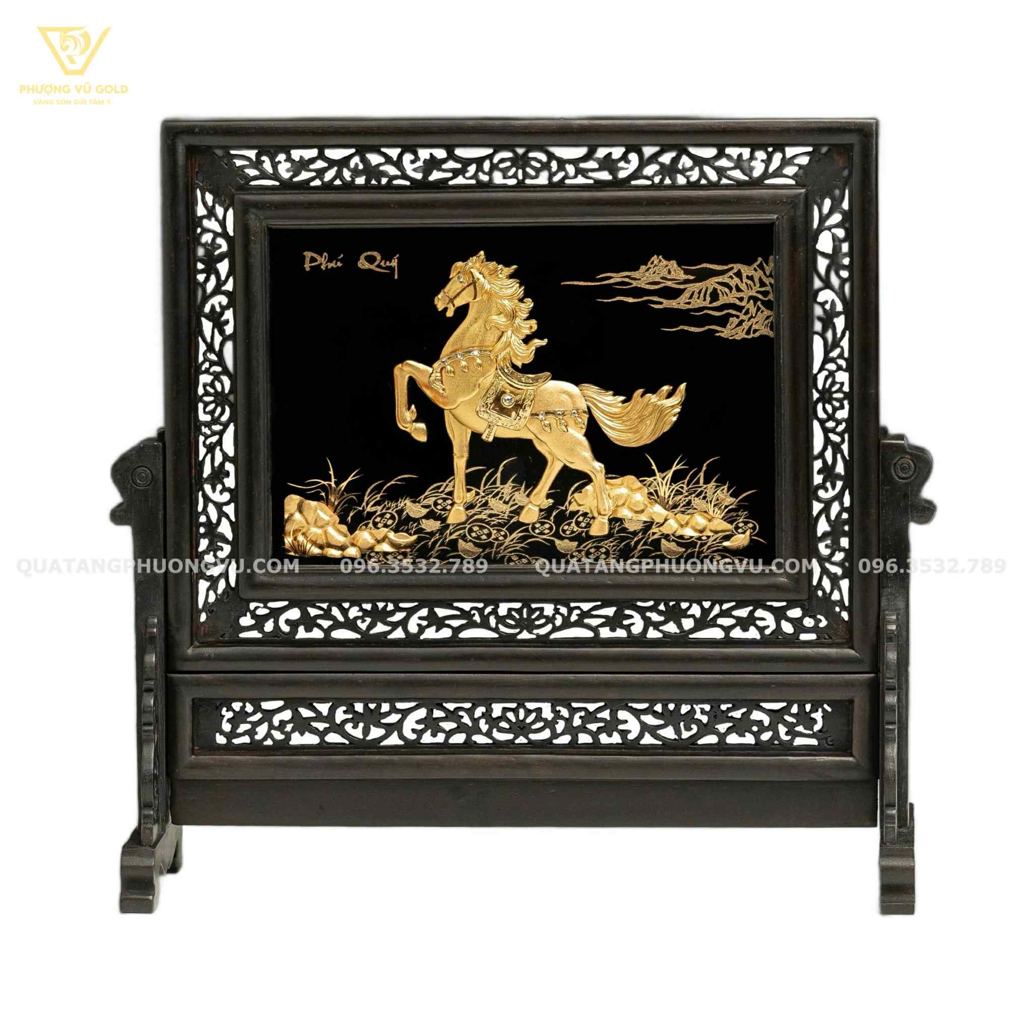 Tranh Ngựa Phú Quý Dát Vàng 24K - Quà Tặng Tết Bính Ngọ 2026 | Phượng Vũ Gold