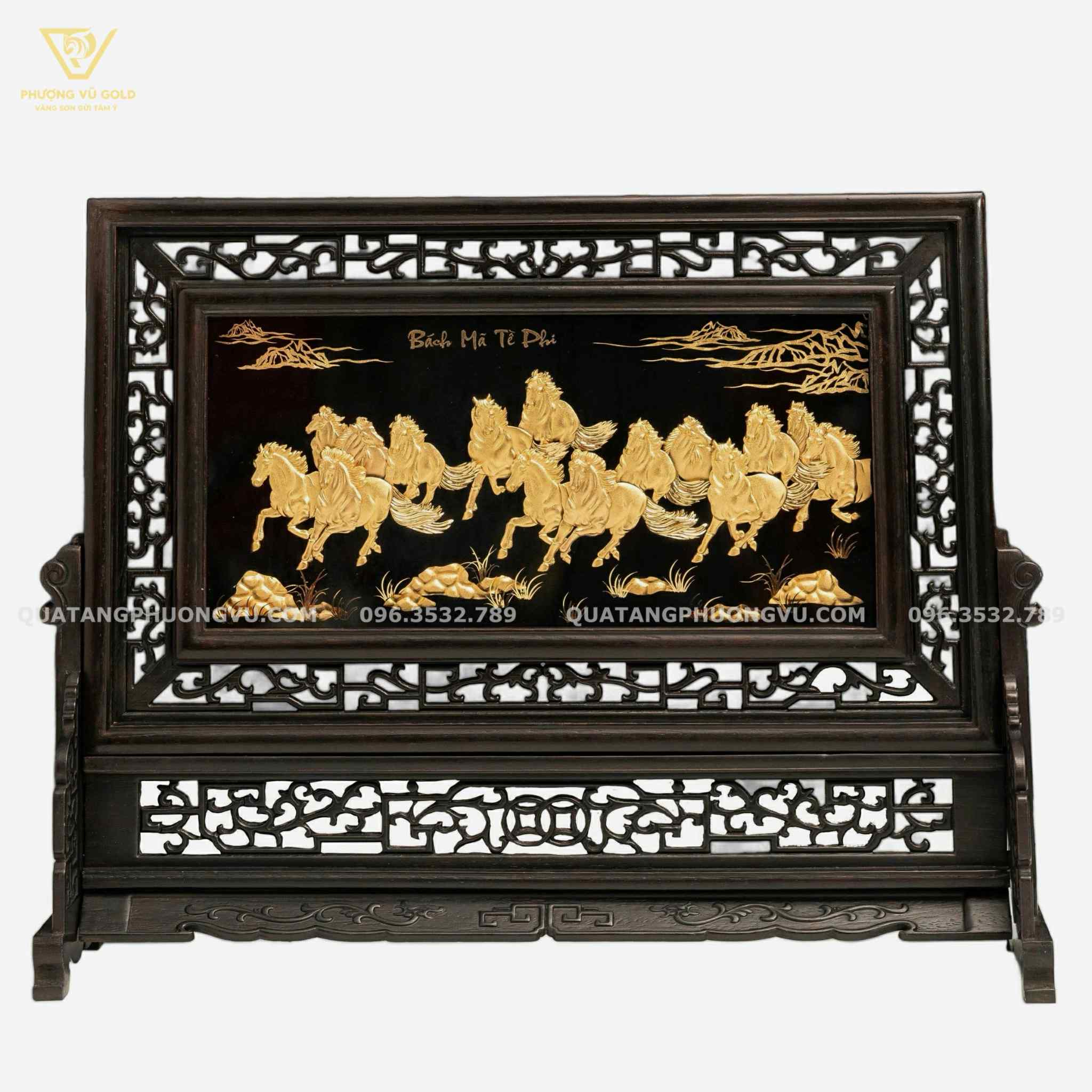 Tranh Bách Mã Dát Vàng 24K - Quà Tặng Tết Bính Ngọ 2026 | Phượng Vũ Gold