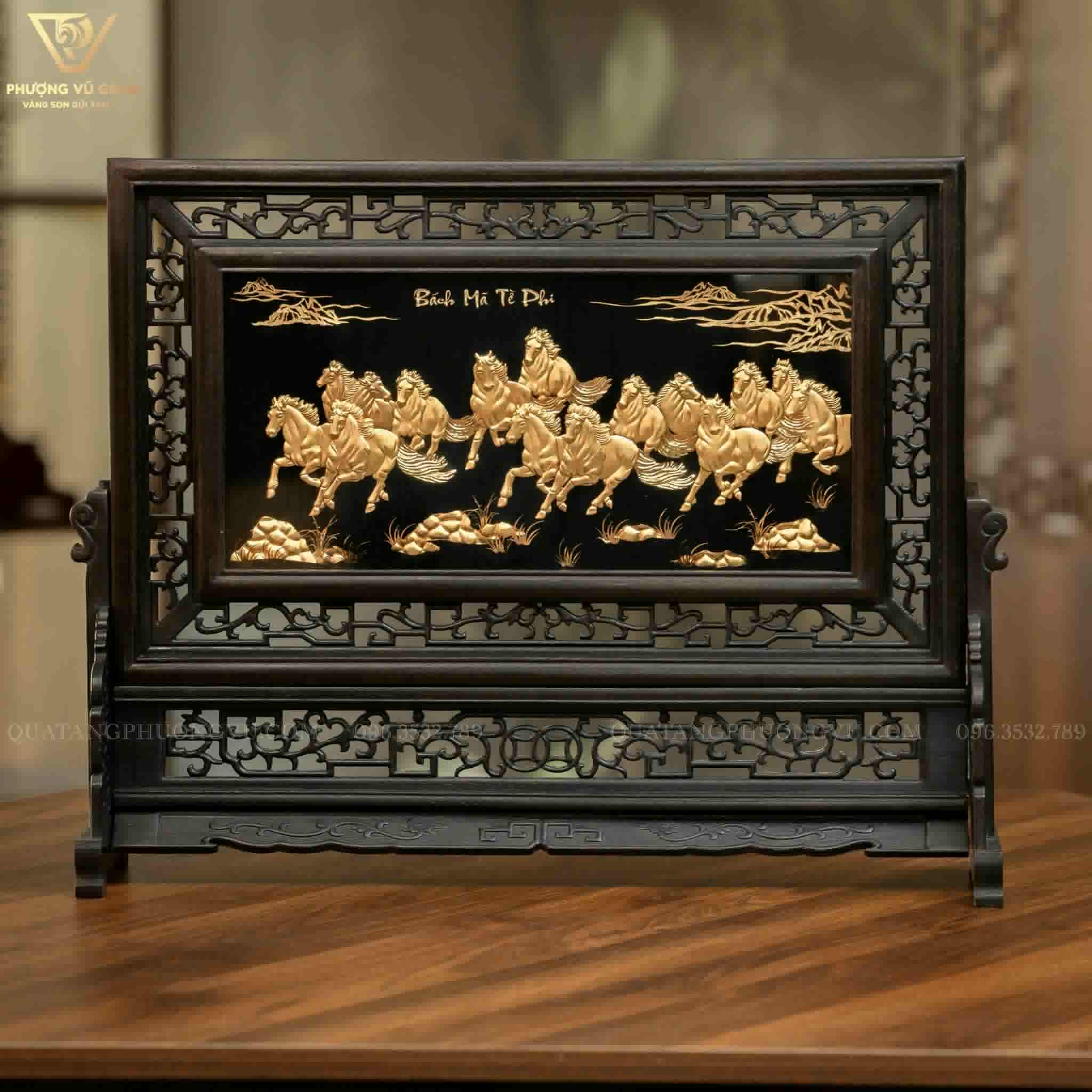 Tranh Bách Mã Dát Vàng 24K – Quà Tặng Tết Bính Ngọ 2026 | Phượng Vũ Gold